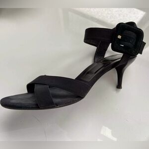 Roger Vivier Paris Black Leather Canvas Sandals